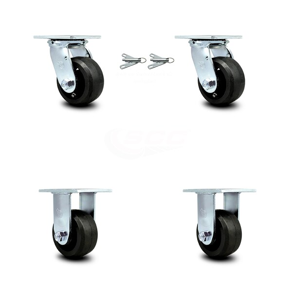 4 Inch Rubber on Steel Caster Set with Ball Bearings 2 Swivel Lock 2 Rigid SCC